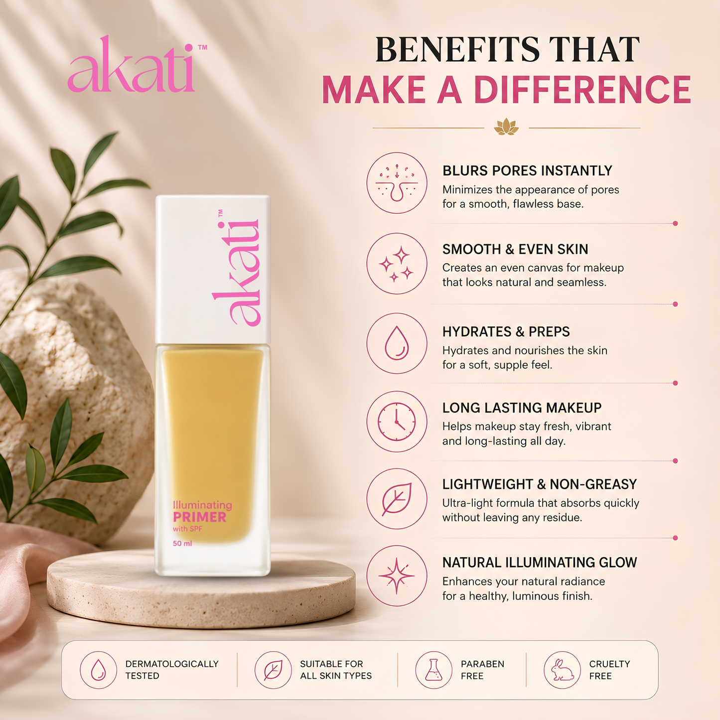 AKATI Illuminating Primer | Pore Minimizing Makeup Base | Long Lasting