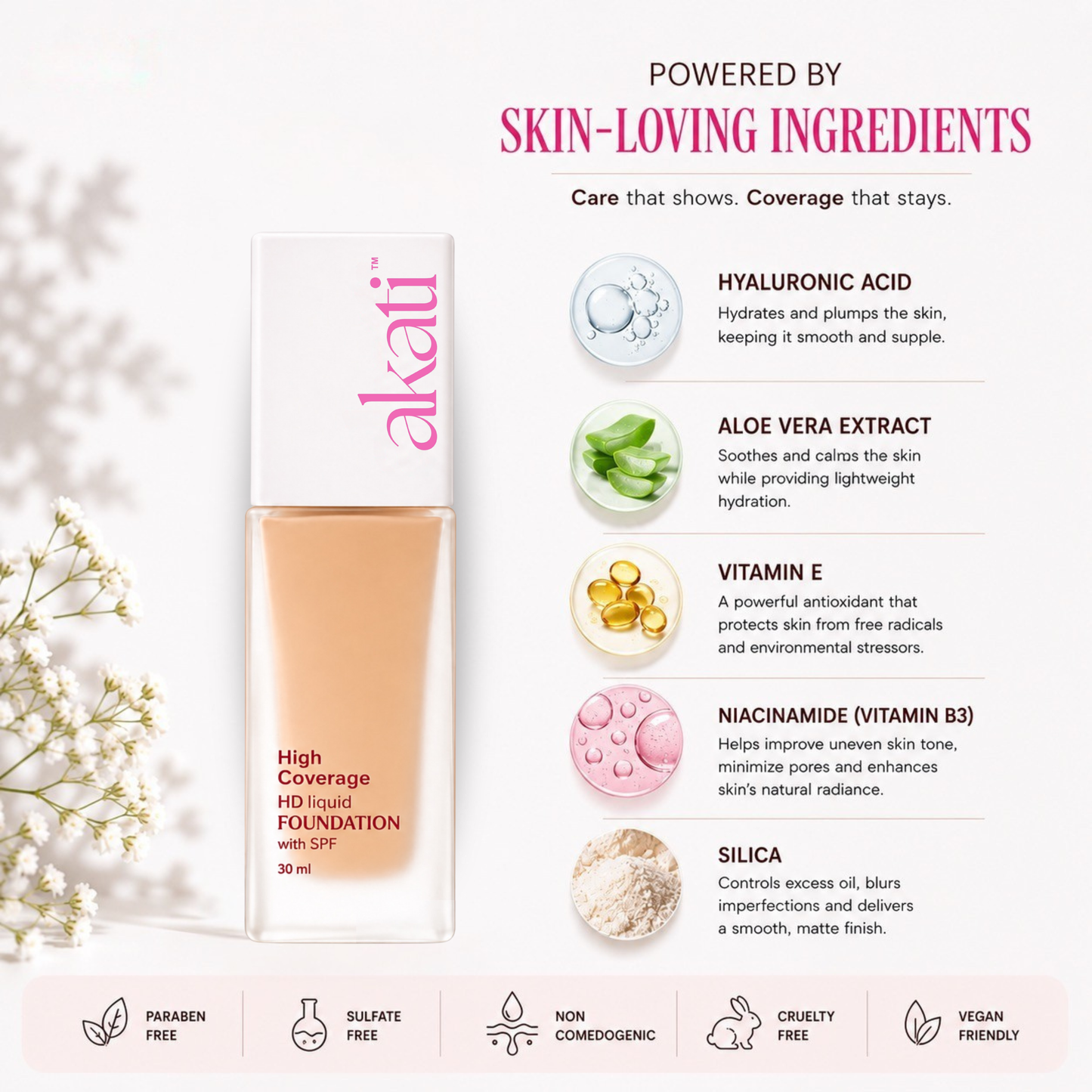 AKATI HD Liquid Foundation with SPF | 30ml | Shade F1 Fair