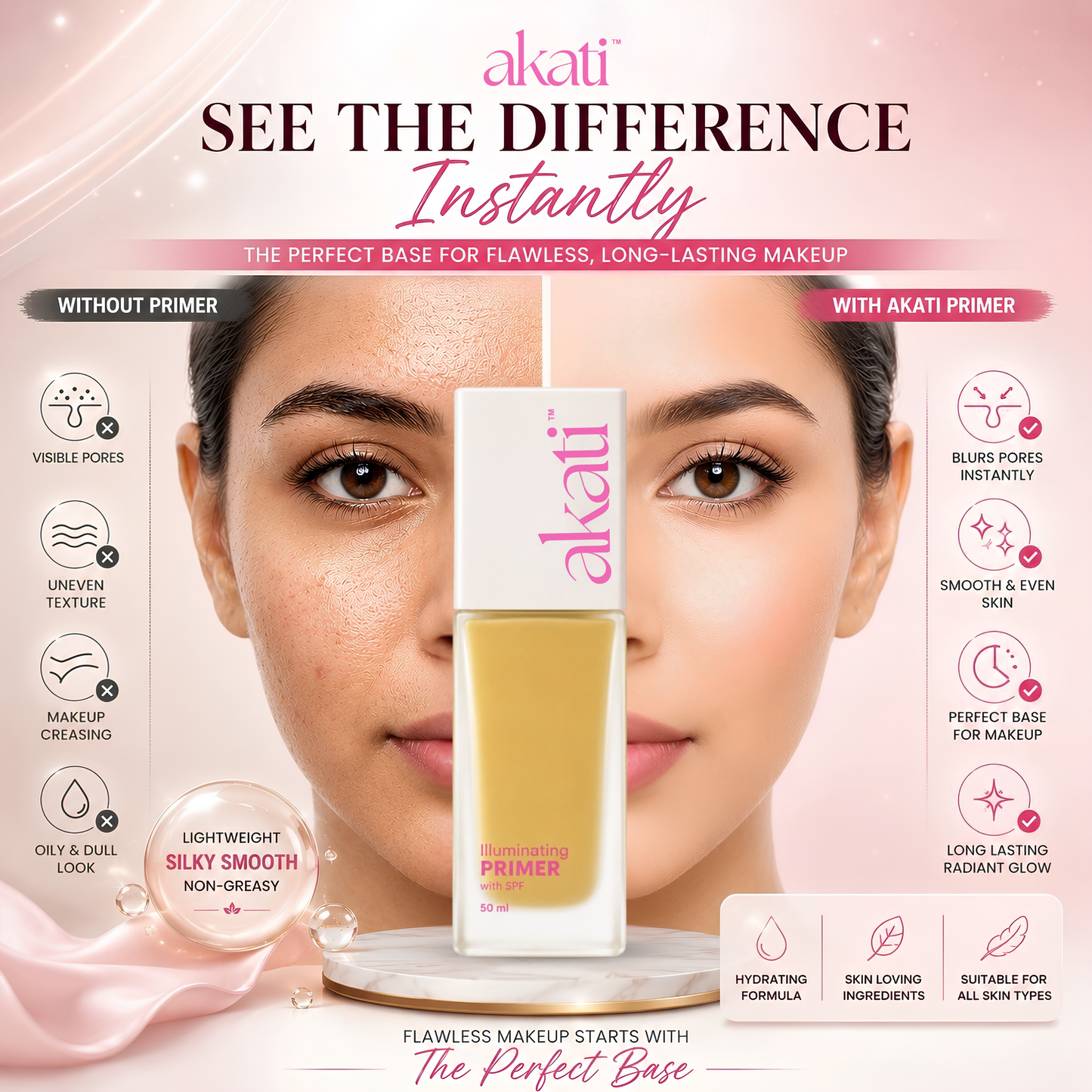 AKATI Illuminating Primer | Pore Minimizing Makeup Base | Long Lasting