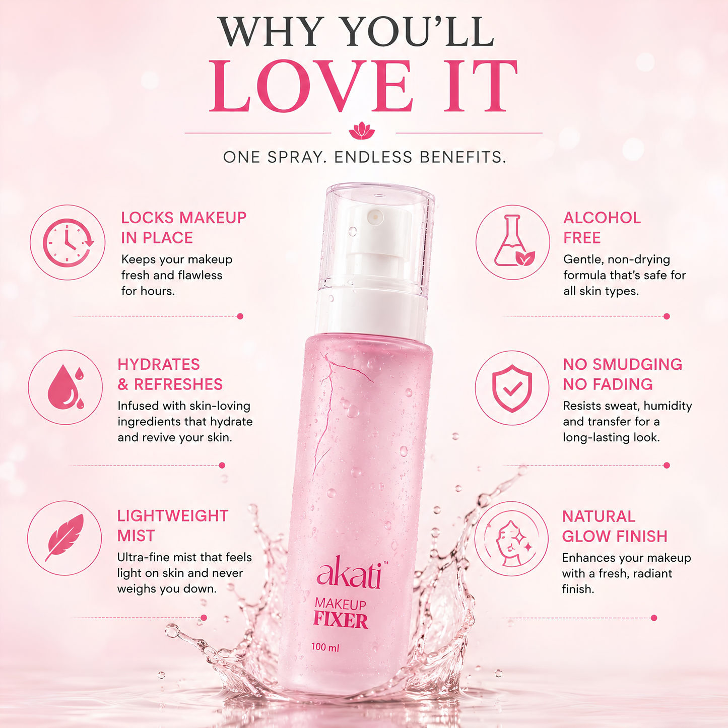 AKATI Hydrating Makeup Fixer Spray | Long Lasting Makeup Setting Spray