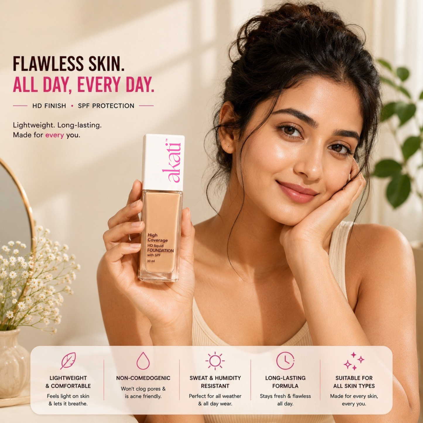 AKATI HD Liquid Foundation with SPF | 30ml | Shade F1 Fair