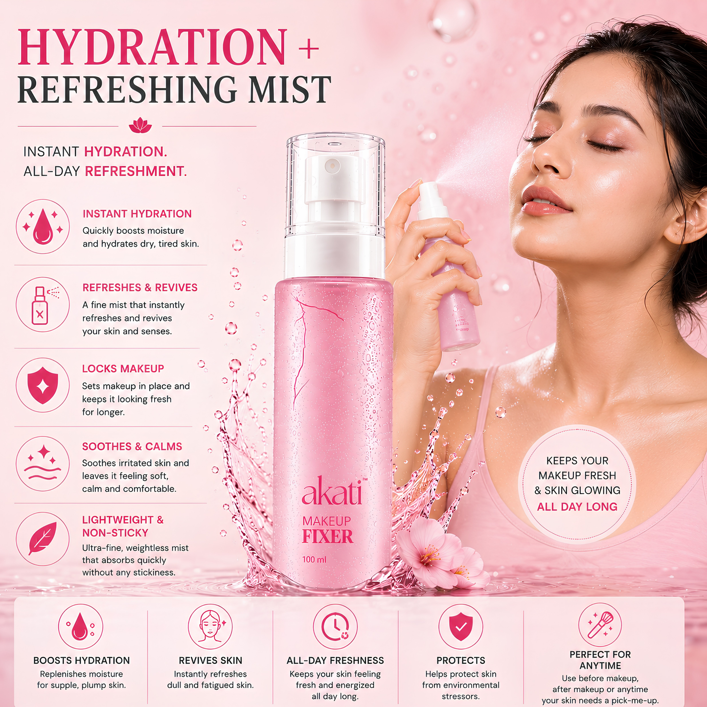 AKATI Hydrating Makeup Fixer Spray | Long Lasting Makeup Setting Spray